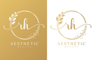 Letter RH Beauty Logo with Flourish Ornament