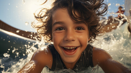 Obraz premium happy boy in swimming pool