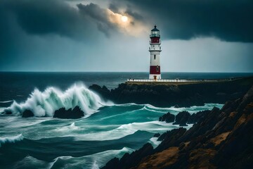 Majestic lighthouse with a view of raging oceans.