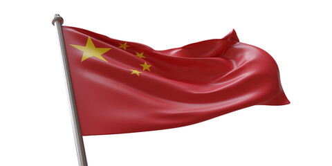 China flag waving isolated on white transparent background, PNG.