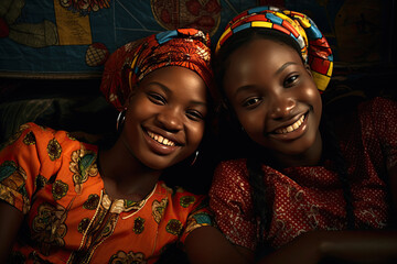 Portrait of two African sisters posing for a shot - obrazy, fototapety, plakaty