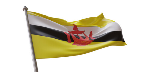 Brunei flag waving isolated on white transparent background, PNG.