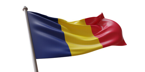 Chad flag waving isolated on white transparent background, PNG.