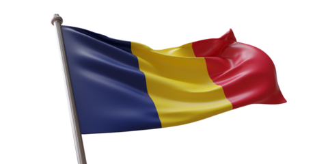 Chad flag waving isolated on white transparent background, PNG.