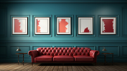 illustration interior design of classic living with red sofa