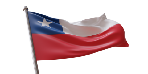 Chile flag waving isolated on white transparent background, PNG.
