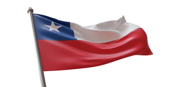 Chile flag waving isolated on white transparent background, PNG.