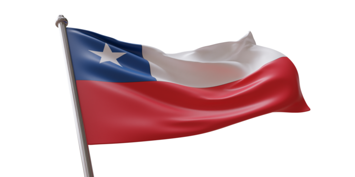 Chile flag waving isolated on white transparent background, PNG. - Powered by Adobe