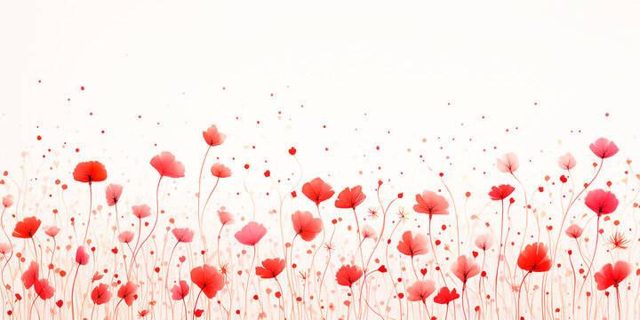 flower field drawn by red pen, white background. Generative Ai.