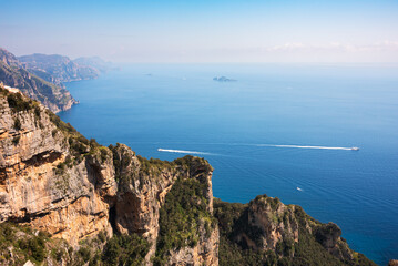 Scenic view of rocky Amalfi coast in Italy