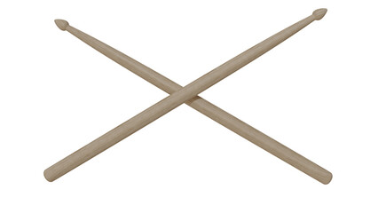 Pair of light wood drumsticks isolated on transparent and white background. Music concept. 3D render