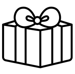 Cute Christmas present gift box with ribbon bow outline cartoon doodle illustration