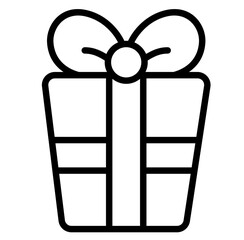 Cute Christmas present gift box with ribbon bow outline cartoon doodle illustration