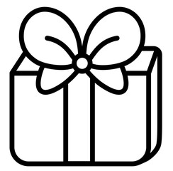 Cute Christmas present gift box with ribbon bow outline cartoon doodle illustration