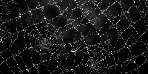 background of spider web with dew drops. Generative Ai.