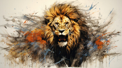  a painting of a lion with its mouth open and its mouth wide open.  generative ai