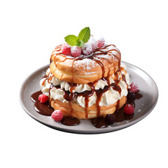Paris-Brest, French Dessert plate, white background, isolated, transparent png, food plate, desserts
