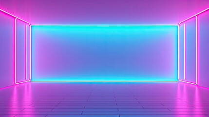  an empty room with neon lights and a tiled floor in the middle.  generative ai