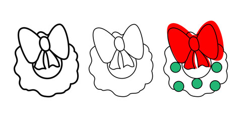 Christmas wreath icon. Set of christmas wreath icons on white background. Flat vector illustration.