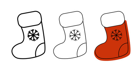 Christmas stocking icon. Set of christmas stocking icons on white background. Flat vector illustration.