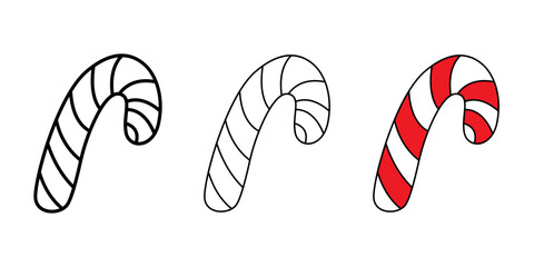 Christmas candy cane icon. Set of christmas candy cane icons on white background. Flat vector illustration.