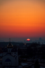 sunset over city sky, nature background