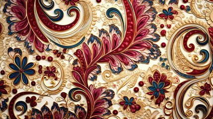 Paisley seamless pattern texture embedded thread embroidery 