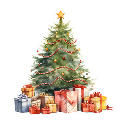Christmas tree with gifts decor new year, transparent