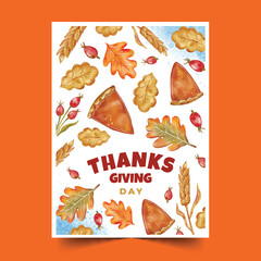 watercolor greeting cards collection thanksgiving celebration design vector illustration