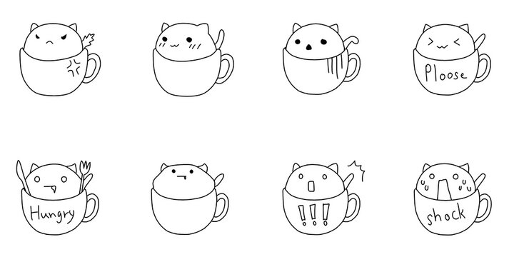 Cute cat in a coffee mug Created in colorful illustrations.