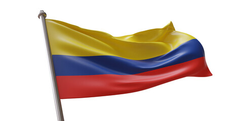 Colombia flag waving isolated on white transparent background, PNG.