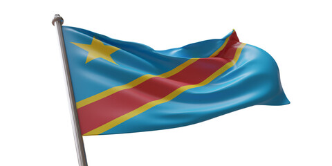 Congo flag waving isolated on white transparent background, PNG.