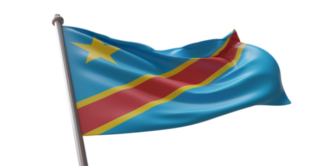 Congo flag waving isolated on white transparent background, PNG.