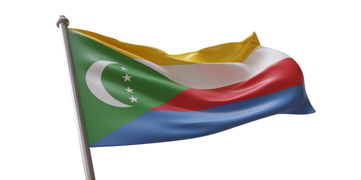 Comoros flag waving isolated on white transparent background, PNG.