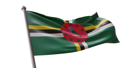 Dominica flag waving isolated on white transparent background, PNG.