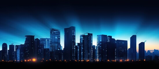 Silhouette of the cityscape with sky dyed blue view. AI generated image