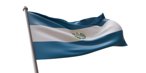 El Salvador flag waving isolated on white transparent background, PNG.