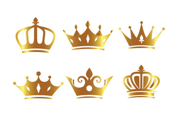 golden decorative king and queen crowns set - obrazy, fototapety, plakaty