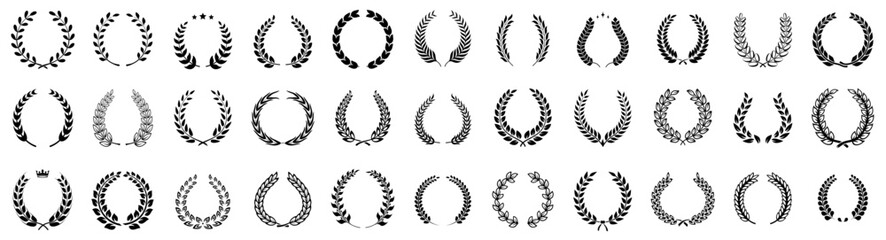 Laurel wreath round frame. Vector silhouette, branches, foliate or leaves circle badge © 4zevar