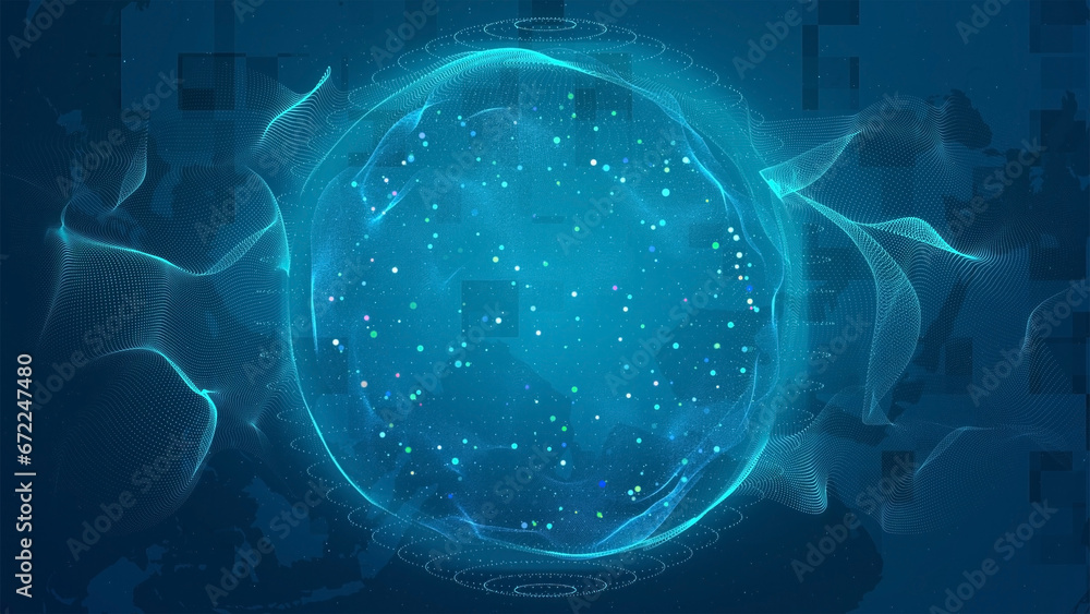 Sticker futuristic high tech digital particle spherical ball wave background
