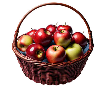 Um cesto com maçãs vermelhas e maçãs verdes suculentas, isolado sem fundo, fundo transparente PNG.