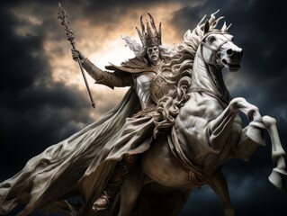 White horseman of apocalypse warrior in golden armor riding white horse AI - obrazy, fototapety, plakaty