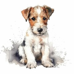 AI generated illustration of a vibrant watercolor painting of a cute brown puppy