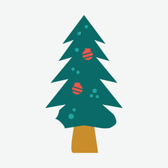 Christmas trees, pines for greeting cards, invitations, banners, web. New Year's and Christmas traditional symbol tree with garlands, light bulbs, and stars. Winter holiday. Icons collection