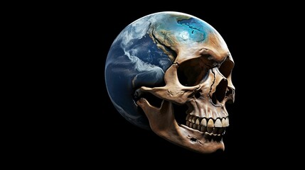 AI generated illustration of planet Earth mixed with a human skull - concept of dying planet
