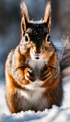 Obraz premium AI generated illustration of a cute squirrel in the snow