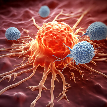 Macrophages Attack Cancer Cells. Generative AI