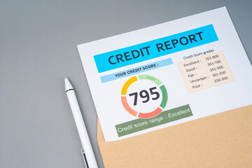Close-up of credit report with pen.