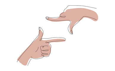 手のラインアート　写真を撮るポーズ(自分から見た手)