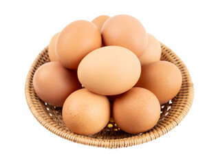 Eggs in basket isolated on white background
